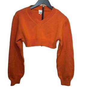 Sky to Moon Ribbed V-Neck Cropped Pullover Sweater Women’s Medium Orange Y2K